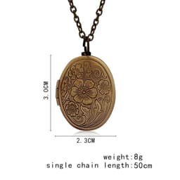 image-Oval Carved Flower Stripe Locket Pendant Necklace Women Vintage Ancient Brass Opening Photo Box Jewelry