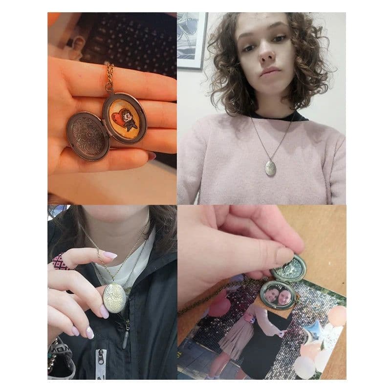 image-Oval Carved Flower Stripe Locket Pendant Necklace Women Vintage Ancient Brass Opening Photo Box Jewelry