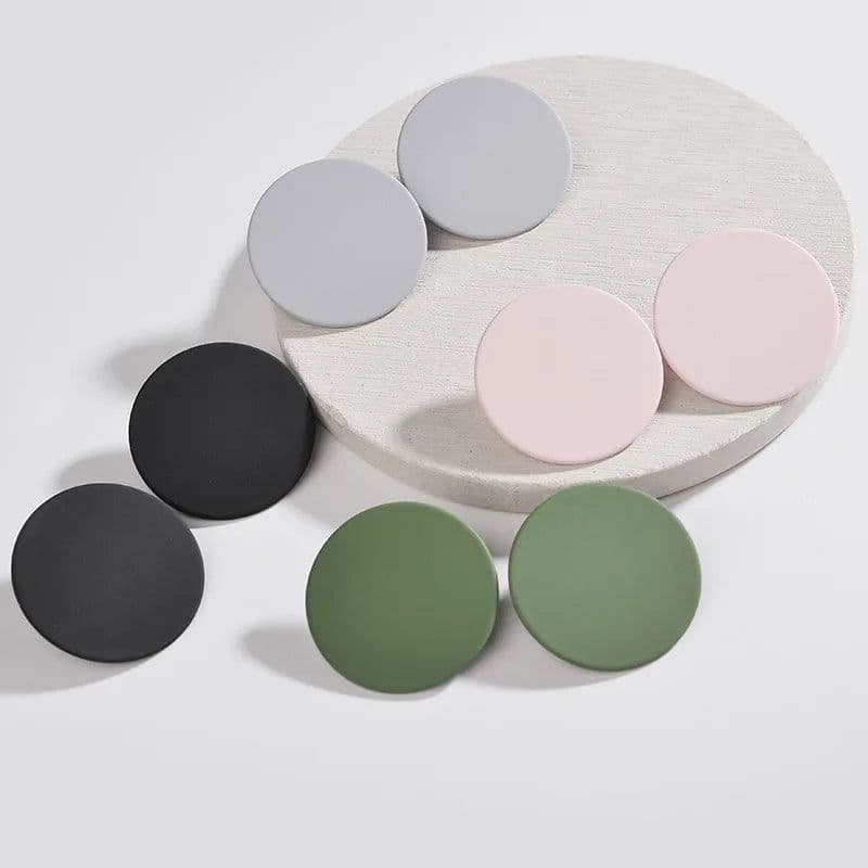 image-Women Korean Ear Jewelry Paint Black Round Earrings New Fashion Medium Statement Round Stud Earrings