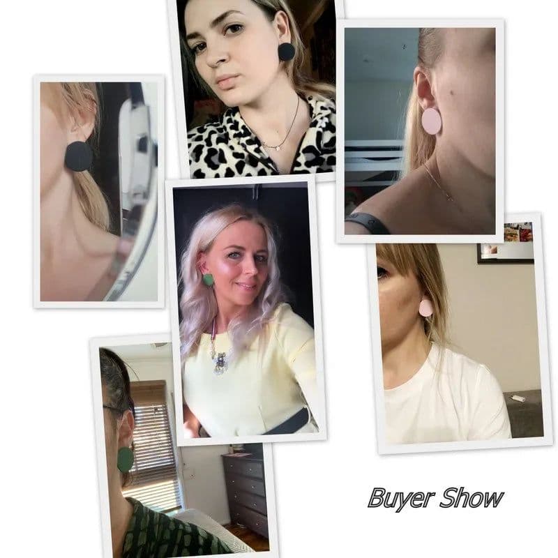 image-Women Korean Ear Jewelry Paint Black Round Earrings New Fashion Medium Statement Round Stud Earrings