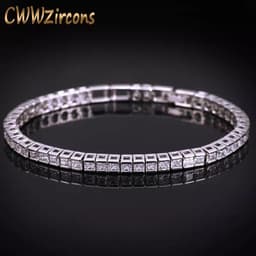 image-CWWZircons Brand Square 3mm Cubic Zirconia Tennis Bracelets for Woman White Gold Color Princess Cut CZ Wedding Jewelry CB169