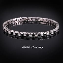 image-CWWZircons Brand Square 3mm Cubic Zirconia Tennis Bracelets for Woman White Gold Color Princess Cut CZ Wedding Jewelry CB169