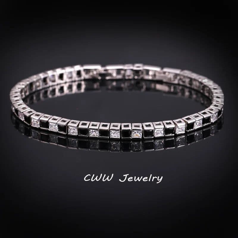 image-CWWZircons Brand Square 3mm Cubic Zirconia Tennis Bracelets for Woman White Gold Color Princess Cut CZ Wedding Jewelry CB169