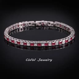 image-CWWZircons Brand Square 3mm Cubic Zirconia Tennis Bracelets for Woman White Gold Color Princess Cut CZ Wedding Jewelry CB169