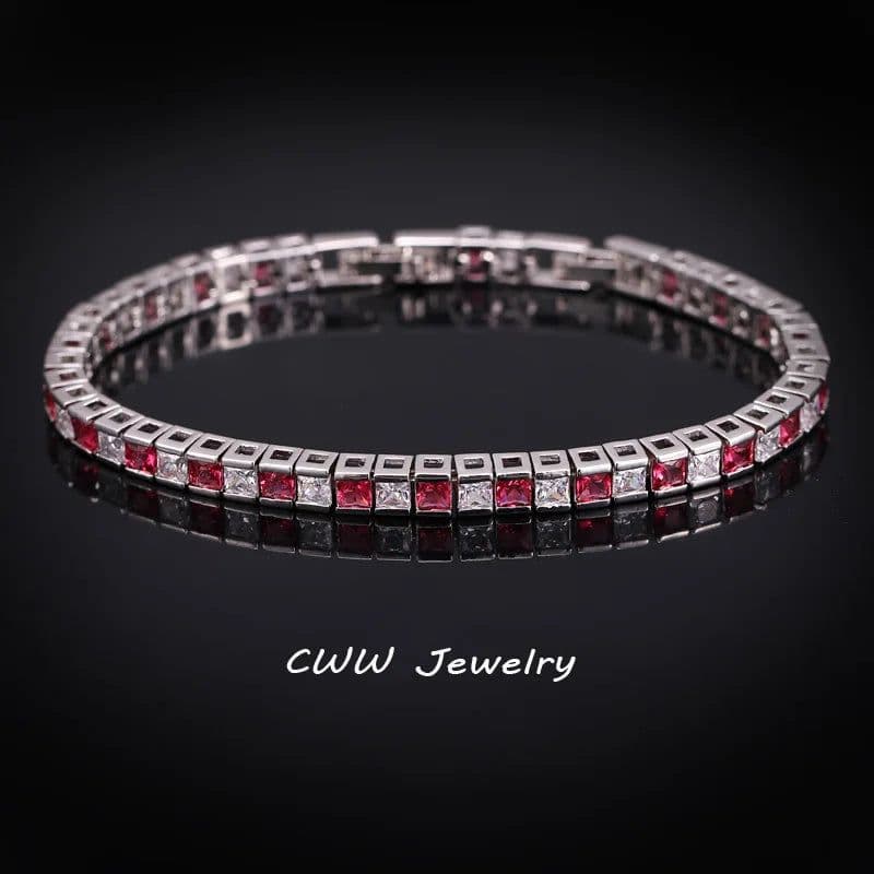 image-CWWZircons Brand Square 3mm Cubic Zirconia Tennis Bracelets for Woman White Gold Color Princess Cut CZ Wedding Jewelry CB169