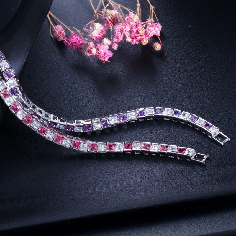 image-CWWZircons Brand Square 3mm Cubic Zirconia Tennis Bracelets for Woman White Gold Color Princess Cut CZ Wedding Jewelry CB169