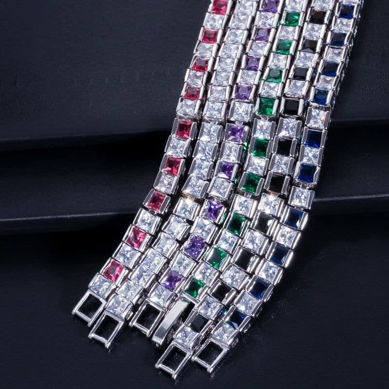 image-CWWZircons Brand Square 3mm Cubic Zirconia Tennis Bracelets for Woman White Gold Color Princess Cut CZ Wedding Jewelry CB169