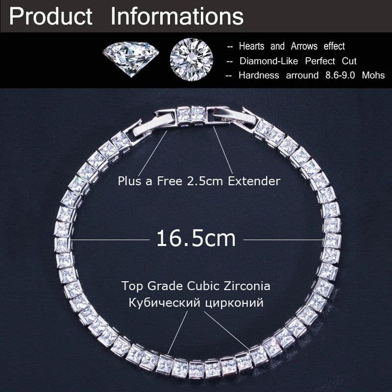 image-CWWZircons Brand Square 3mm Cubic Zirconia Tennis Bracelets for Woman White Gold Color Princess Cut CZ Wedding Jewelry CB169