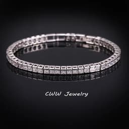 image-CWWZircons Brand Square 3mm Cubic Zirconia Tennis Bracelets for Woman White Gold Color Princess Cut CZ Wedding Jewelry CB169
