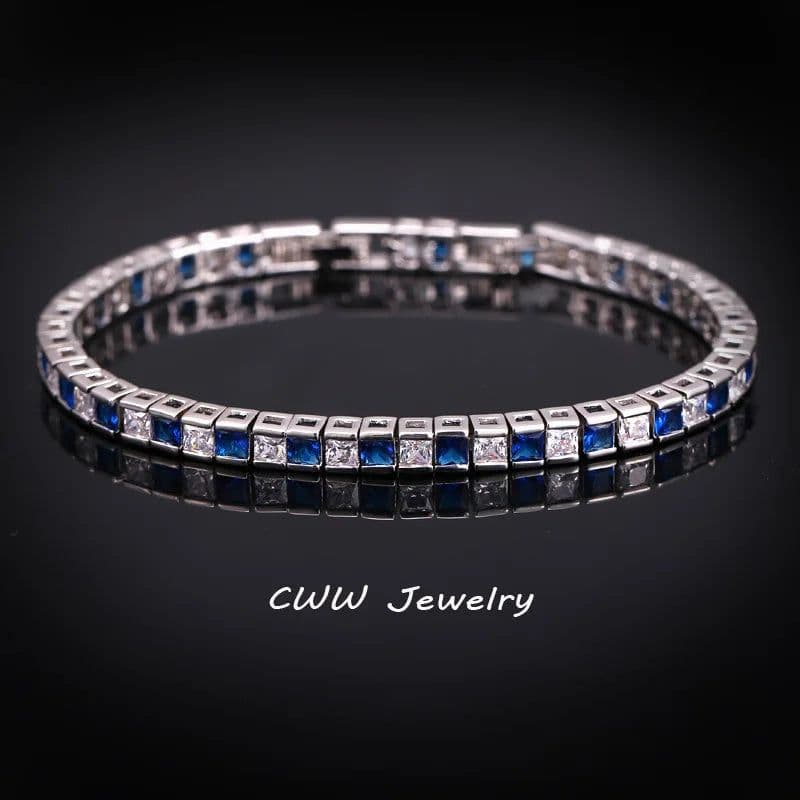 image-CWWZircons Brand Square 3mm Cubic Zirconia Tennis Bracelets for Woman White Gold Color Princess Cut CZ Wedding Jewelry CB169