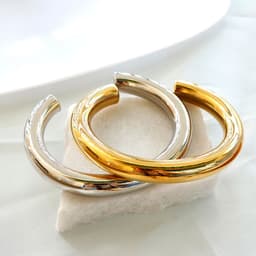 image-Stainless Steel Gold Color Thick Tube Open Bangle For Women Girl Hiphop Cuff Bracelet Jewelry
