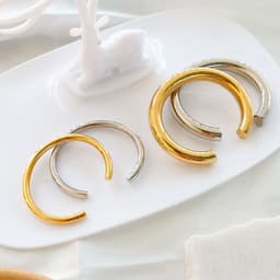 image-Stainless Steel Gold Color Thick Tube Open Bangle For Women Girl Hiphop Cuff Bracelet Jewelry
