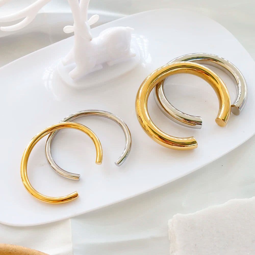 image-Stainless Steel Gold Color Thick Tube Open Bangle For Women Girl Hiphop Cuff Bracelet Jewelry