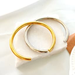 image-Stainless Steel Gold Color Thick Tube Open Bangle For Women Girl Hiphop Cuff Bracelet Jewelry