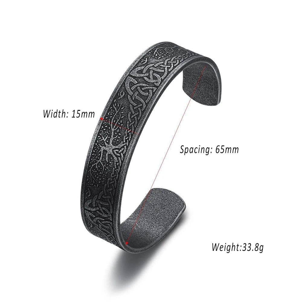 image-Black Stainless Steel Viking Rune Bracelets For Men Women Retro Viking Tree of Life Bracelet Biker Fashion Jewelry Amulet Gift