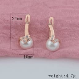 image-FJ Women Beauty 585 Rose Mixed White Gold Color Simulated Pearl Jewelry Cubic Zircon Flowers Drop Earrings