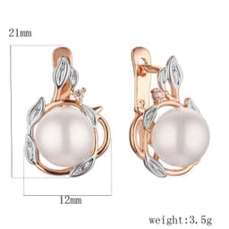 image-FJ Women Beauty 585 Rose Mixed White Gold Color Simulated Pearl Jewelry Cubic Zircon Flowers Drop Earrings