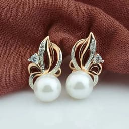 image-FJ Women Beauty 585 Rose Mixed White Gold Color Simulated Pearl Jewelry Cubic Zircon Flowers Drop Earrings