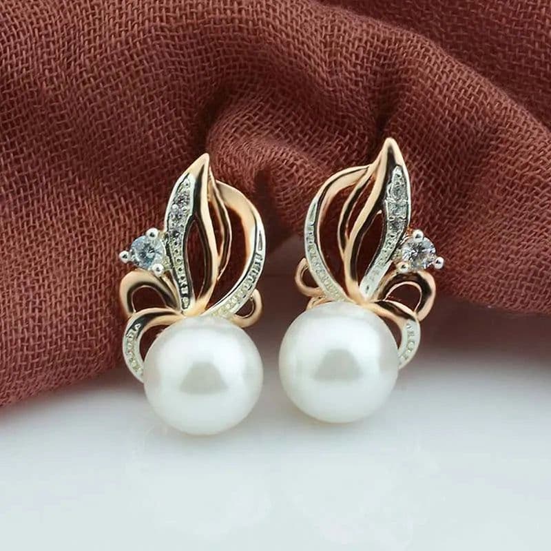 image-FJ Women Beauty 585 Rose Mixed White Gold Color Simulated Pearl Jewelry Cubic Zircon Flowers Drop Earrings