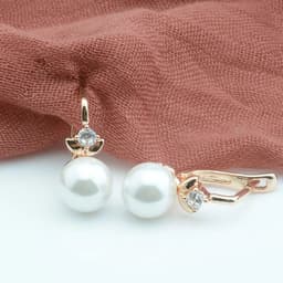 image-FJ Women Beauty 585 Rose Mixed White Gold Color Simulated Pearl Jewelry Cubic Zircon Flowers Drop Earrings