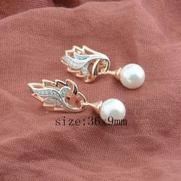 image-FJ Women Beauty 585 Rose Mixed White Gold Color Simulated Pearl Jewelry Cubic Zircon Flowers Drop Earrings