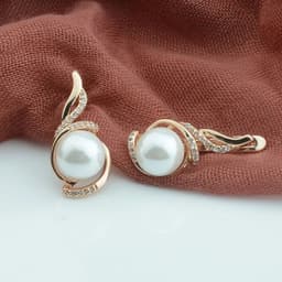 image-FJ Women Beauty 585 Rose Mixed White Gold Color Simulated Pearl Jewelry Cubic Zircon Flowers Drop Earrings