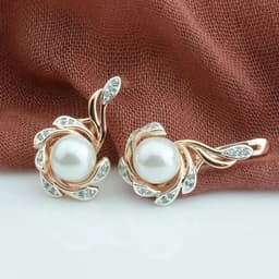 image-FJ Women Beauty 585 Rose Mixed White Gold Color Simulated Pearl Jewelry Cubic Zircon Flowers Drop Earrings