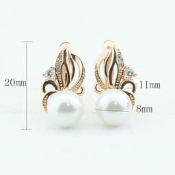 image-FJ Women Beauty 585 Rose Mixed White Gold Color Simulated Pearl Jewelry Cubic Zircon Flowers Drop Earrings