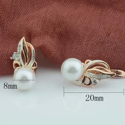 image-FJ Women Beauty 585 Rose Mixed White Gold Color Simulated Pearl Jewelry Cubic Zircon Flowers Drop Earrings