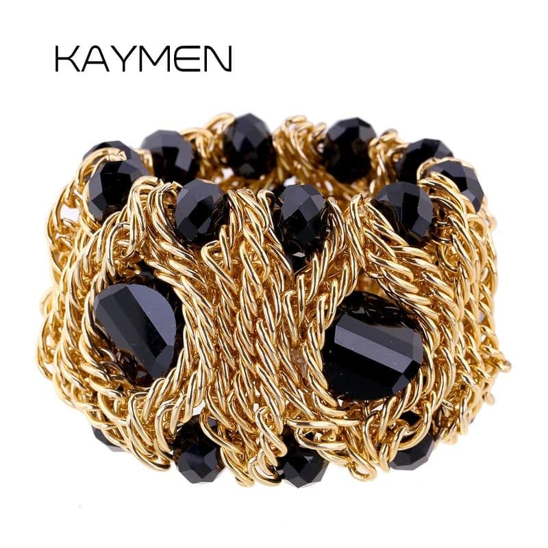 image-KAYMEN Fashion Crystal Bracelet Elastic Bangle for Women Handmade Bohemian Statement Charm Bracelet Cocktail Party Jewelry