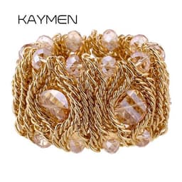 image-KAYMEN Fashion Crystal Bracelet Elastic Bangle for Women Handmade Bohemian Statement Charm Bracelet Cocktail Party Jewelry