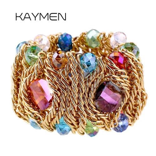 image-KAYMEN Fashion Crystal Bracelet Elastic Bangle for Women Handmade Bohemian Statement Charm Bracelet Cocktail Party Jewelry