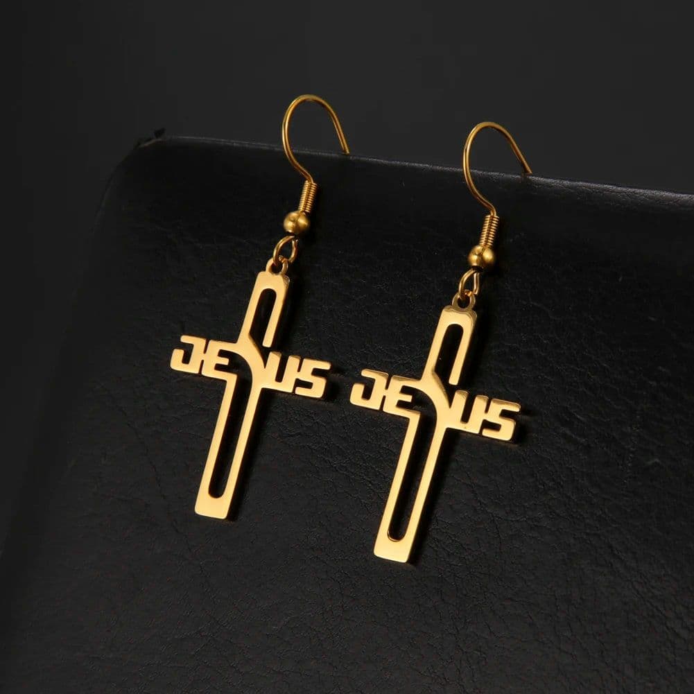 image-Cazador Christian Jesus Cross Dangle Earring for Women Girl Stainless Steel Jewelry Drop Earrings Mother Day Mother Gift