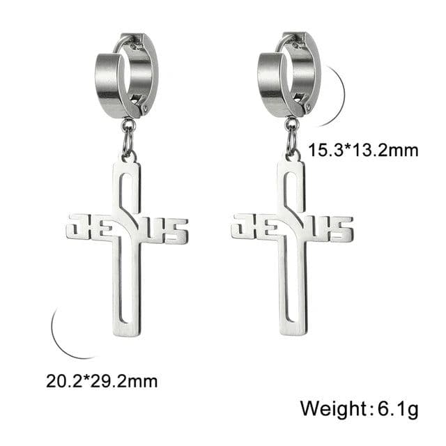 image-Cazador Christian Jesus Cross Dangle Earring for Women Girl Stainless Steel Jewelry Drop Earrings Mother Day Mother Gift