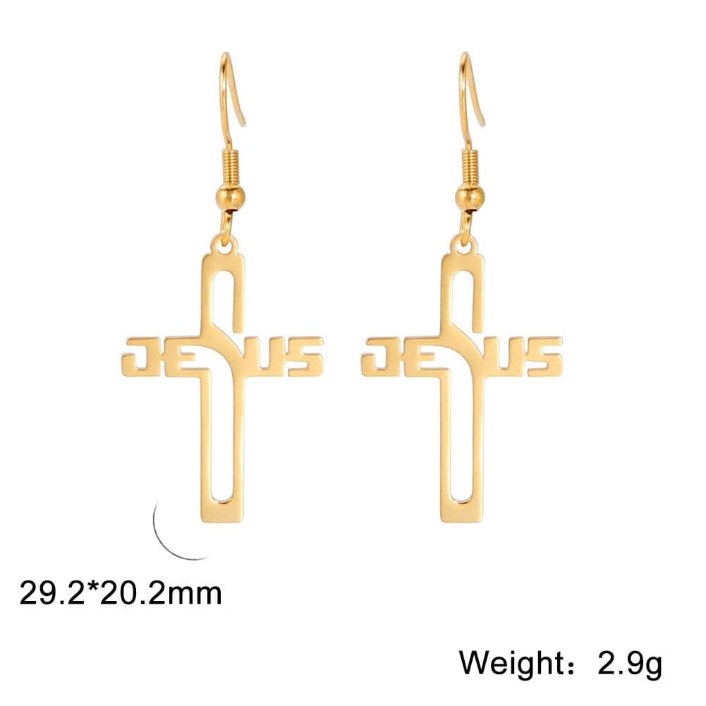 image-Cazador Christian Jesus Cross Dangle Earring for Women Girl Stainless Steel Jewelry Drop Earrings Mother Day Mother Gift