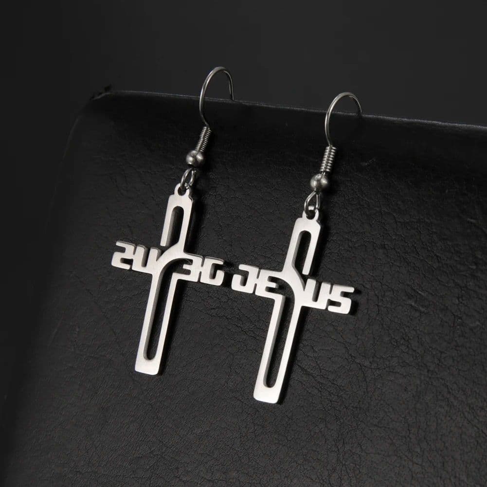 image-Cazador Christian Jesus Cross Dangle Earring for Women Girl Stainless Steel Jewelry Drop Earrings Mother Day Mother Gift