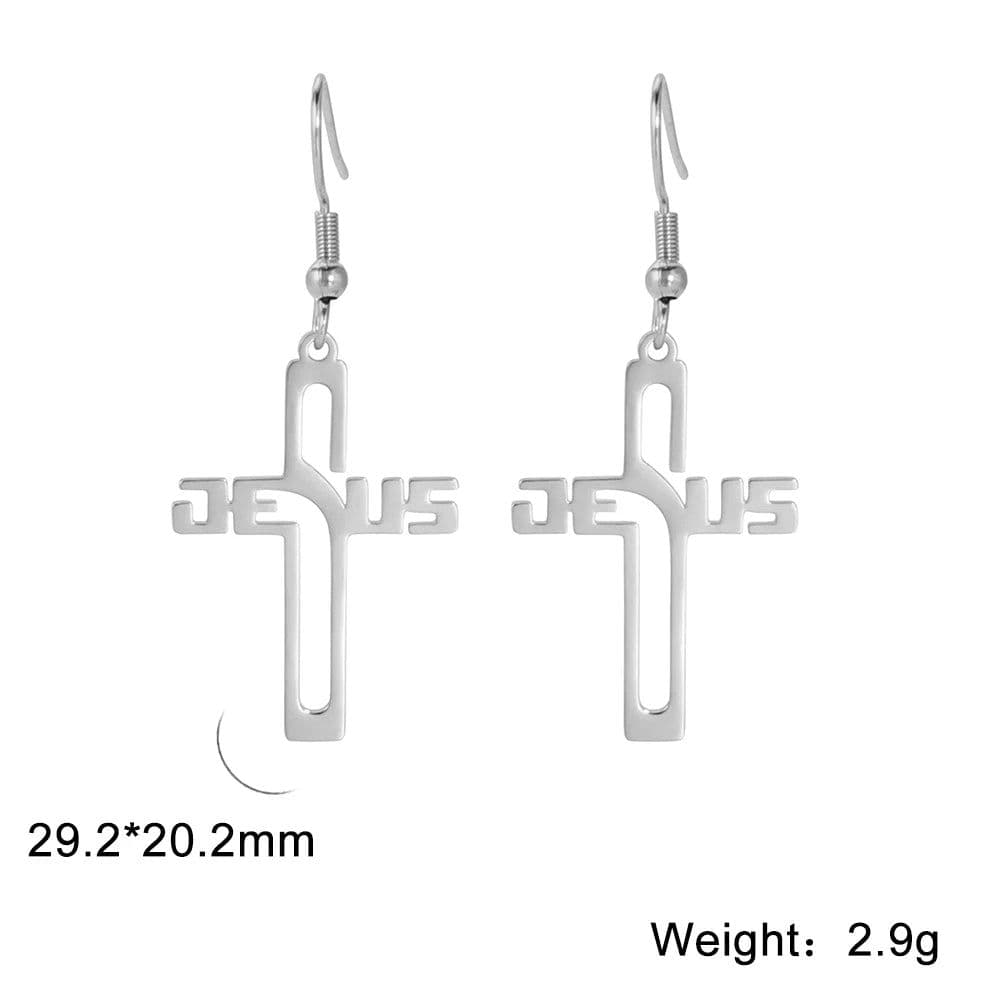 image-Cazador Christian Jesus Cross Dangle Earring for Women Girl Stainless Steel Jewelry Drop Earrings Mother Day Mother Gift