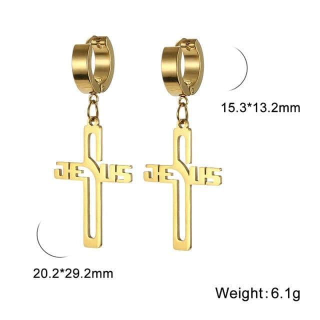 image-Cazador Christian Jesus Cross Dangle Earring for Women Girl Stainless Steel Jewelry Drop Earrings Mother Day Mother Gift