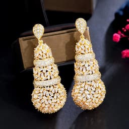 image-CWWZircons Shiny Chunky Cubic Zirconia Pave Big Luxury Statement African Dubai Gold Plated Long Wedding Earrings for Women CZ481
