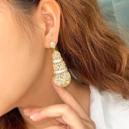 image-CWWZircons Shiny Chunky Cubic Zirconia Pave Big Luxury Statement African Dubai Gold Plated Long Wedding Earrings for Women CZ481
