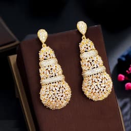 image-CWWZircons Shiny Chunky Cubic Zirconia Pave Big Luxury Statement African Dubai Gold Plated Long Wedding Earrings for Women CZ481