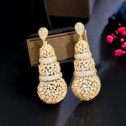 image-CWWZircons Shiny Chunky Cubic Zirconia Pave Big Luxury Statement African Dubai Gold Plated Long Wedding Earrings for Women CZ481