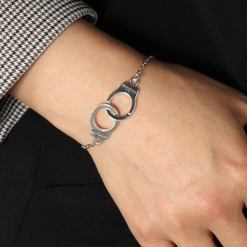 image-Creative Freedom Handcuffs Bracelet for Women Unisex Alloy Hand Chain Couples Charm Bangle Jewelry Accessories Party Gift
