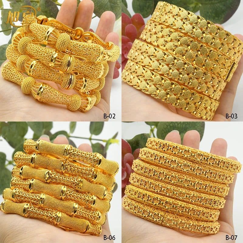 image-XUHUANG African Gold Color Bangles For Women Indian Middle Eastern Nigerian Wedding Luxury Plated Jewellery Brazilian Bangles