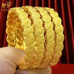 image-XUHUANG African Gold Color Bangles For Women Indian Middle Eastern Nigerian Wedding Luxury Plated Jewellery Brazilian Bangles