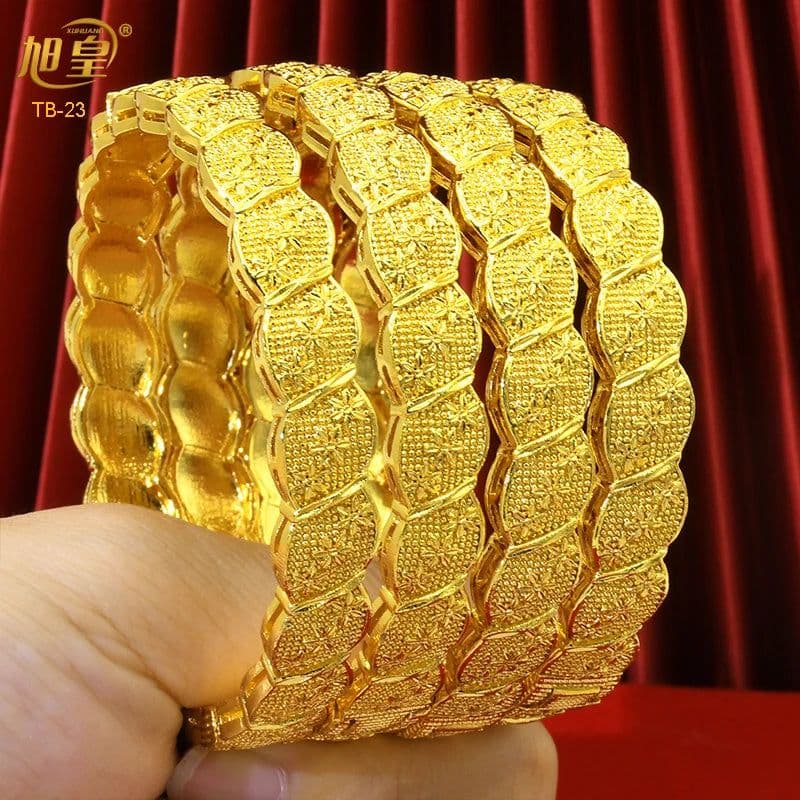image-XUHUANG African Gold Color Bangles For Women Indian Middle Eastern Nigerian Wedding Luxury Plated Jewellery Brazilian Bangles