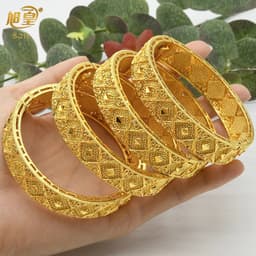 image-XUHUANG African Gold Color Bangles For Women Indian Middle Eastern Nigerian Wedding Luxury Plated Jewellery Brazilian Bangles