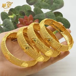 image-XUHUANG African Gold Color Bangles For Women Indian Middle Eastern Nigerian Wedding Luxury Plated Jewellery Brazilian Bangles