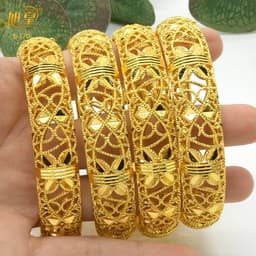image-XUHUANG African Gold Color Bangles For Women Indian Middle Eastern Nigerian Wedding Luxury Plated Jewellery Brazilian Bangles
