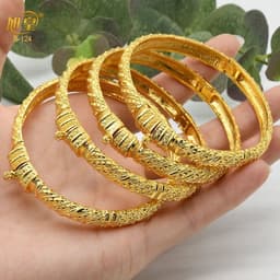 image-XUHUANG African Gold Color Bangles For Women Indian Middle Eastern Nigerian Wedding Luxury Plated Jewellery Brazilian Bangles